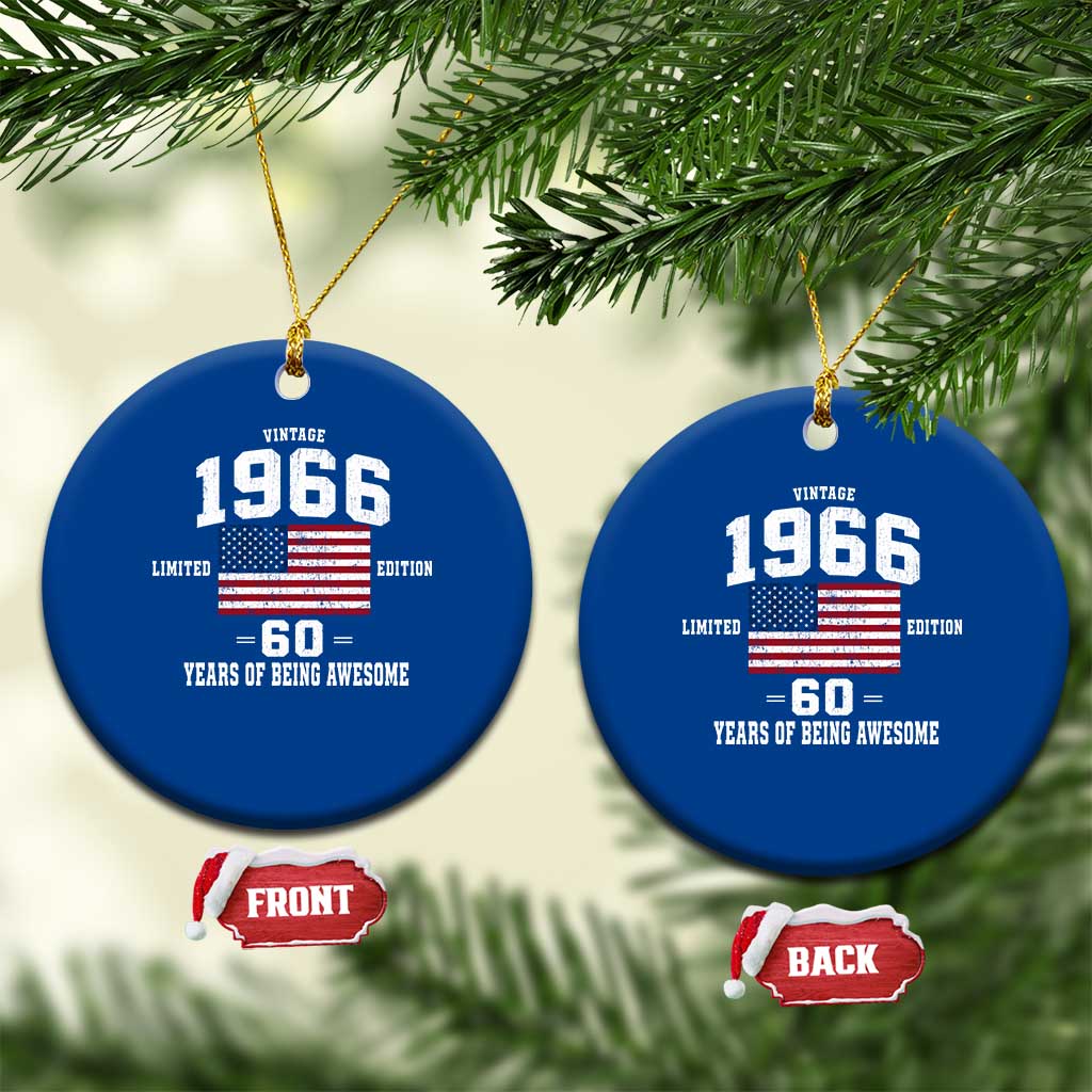 60th Birthday Ceramic Ornament Vintage 1966 Limited Edition 60 Years Of Being Awesome USA Flag