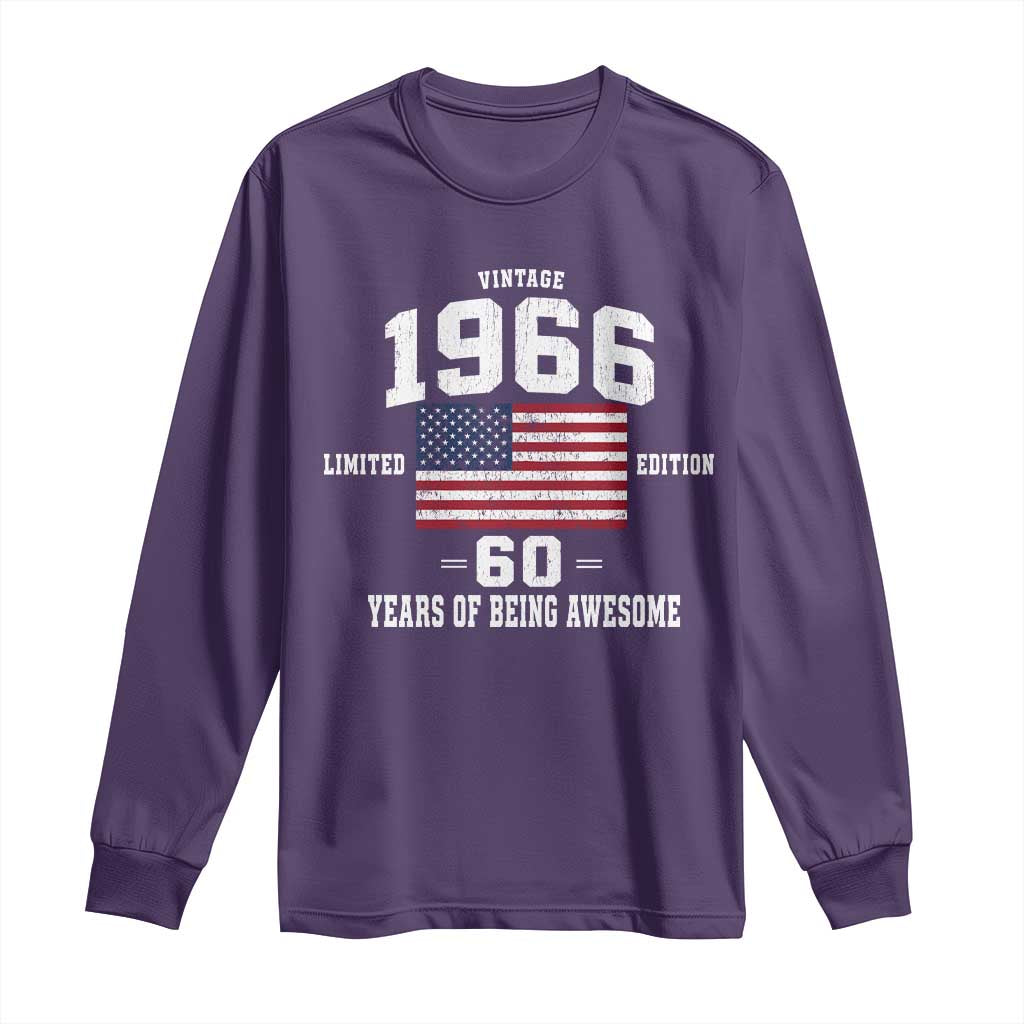 60th Birthday Long Sleeve Shirt Vintage 1966 Limited Edition 60 Years Of Being Awesome USA Flag