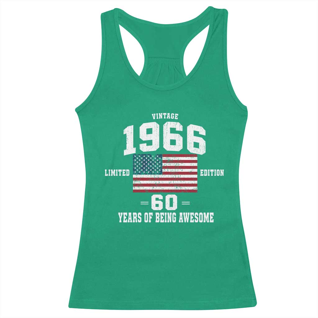 60th Birthday Racerback Tank Top Vintage 1966 Limited Edition 60 Years Of Being Awesome USA Flag
