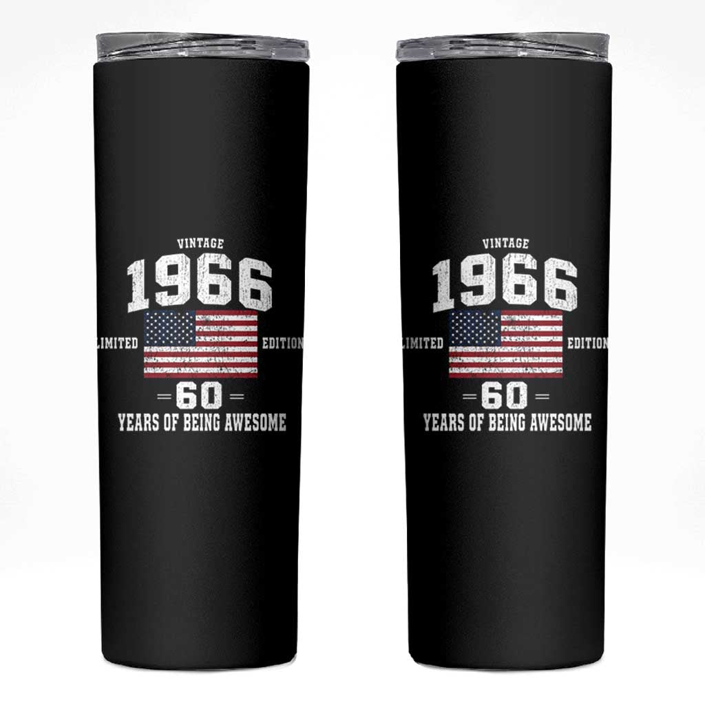 60th Birthday Skinny Tumbler Vintage 1966 Limited Edition 60 Years Of Being Awesome USA Flag