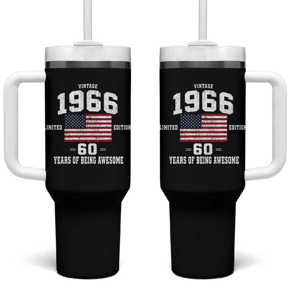60th Birthday Tumbler With Handle Vintage 1966 Limited Edition 60 Years Of Being Awesome USA Flag