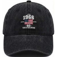 60th Birthday Washed Cotton Baseball Cap Vintage 1966 Limited Edition 60 Years Of Being Awesome USA Flag
