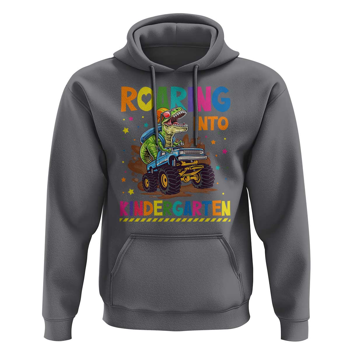 Roaring Into Kindergarten Hoodie Back to School Dinosaur T-Rex Monster Truck - Wonder Print Shop