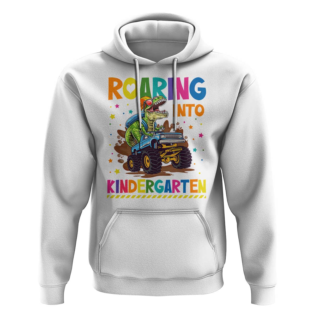 Roaring Into Kindergarten Hoodie Back to School Dinosaur T-Rex Monster Truck - Wonder Print Shop