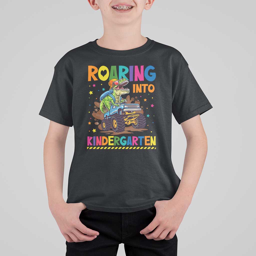 Roaring Into Kindergarten T Shirt For Kid Back to School Dinosaur T-Rex Monster Truck - Wonder Print Shop