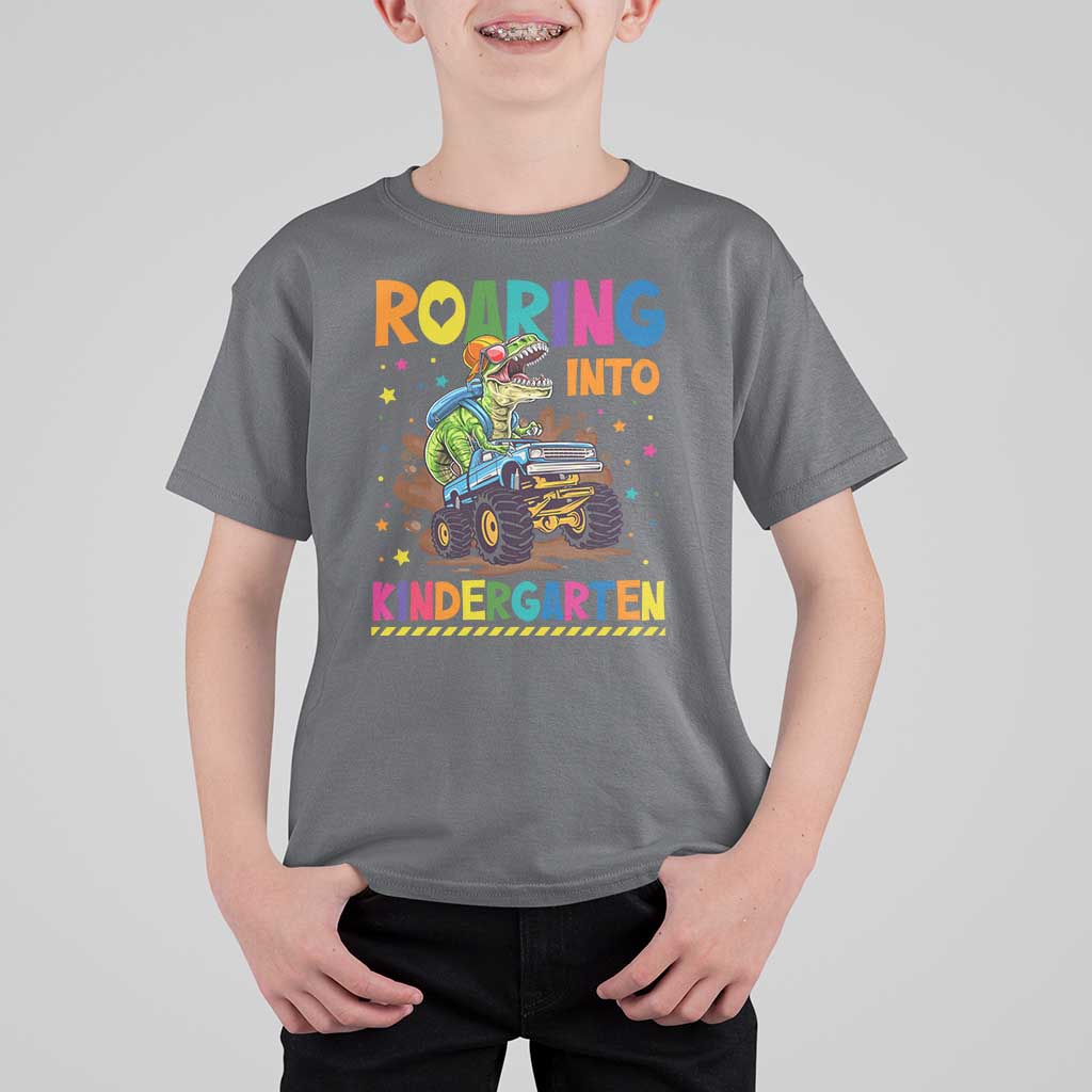 Roaring Into Kindergarten T Shirt For Kid Back to School Dinosaur T-Rex Monster Truck - Wonder Print Shop