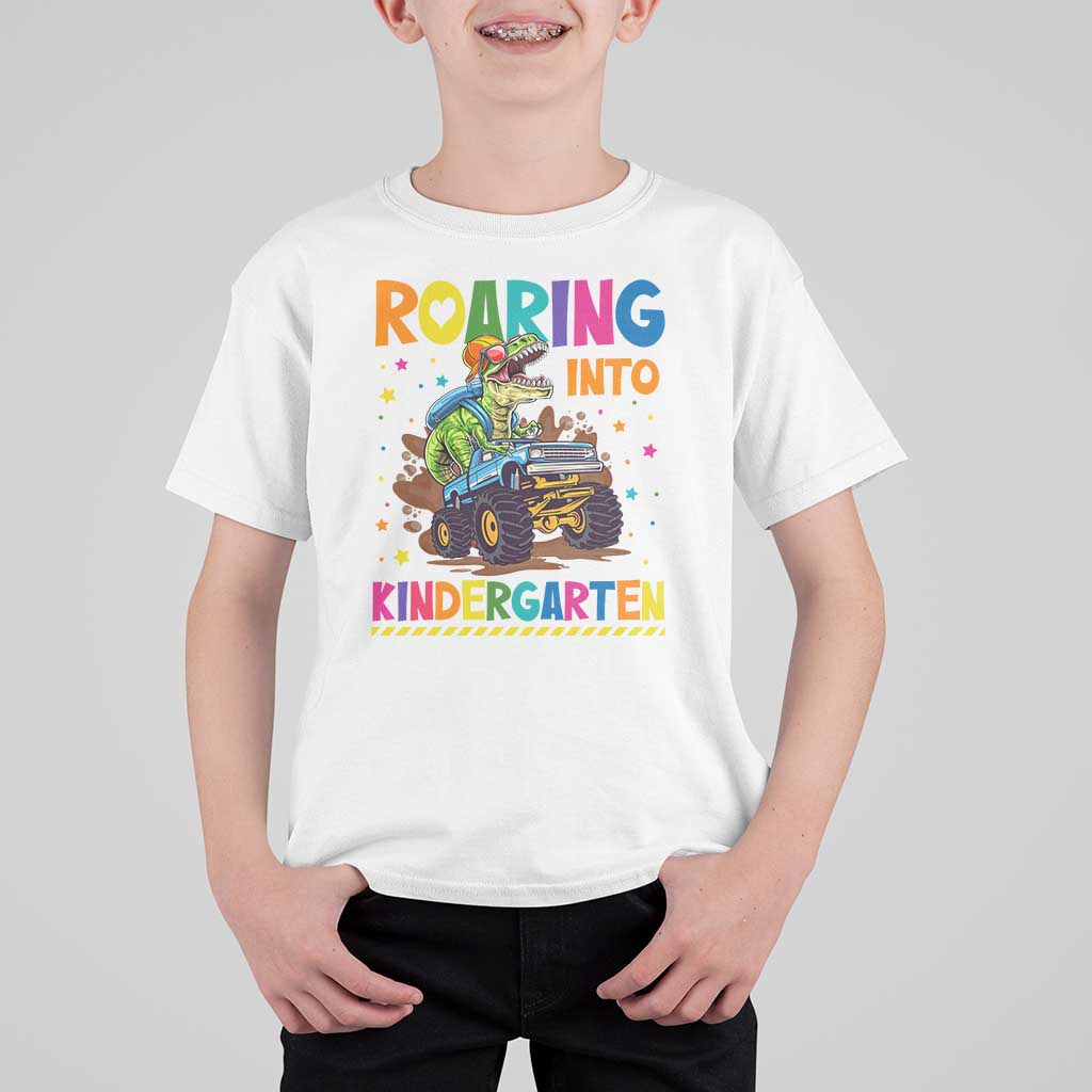 Roaring Into Kindergarten T Shirt For Kid Back to School Dinosaur T-Rex Monster Truck - Wonder Print Shop