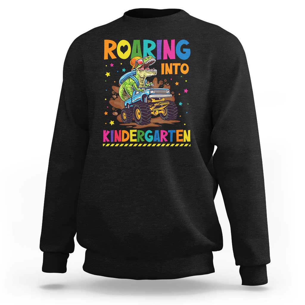 Roaring Into Kindergarten Sweatshirt Back to School Dinosaur T-Rex Monster Truck - Wonder Print Shop