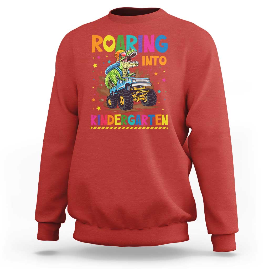 Roaring Into Kindergarten Sweatshirt Back to School Dinosaur T-Rex Monster Truck - Wonder Print Shop