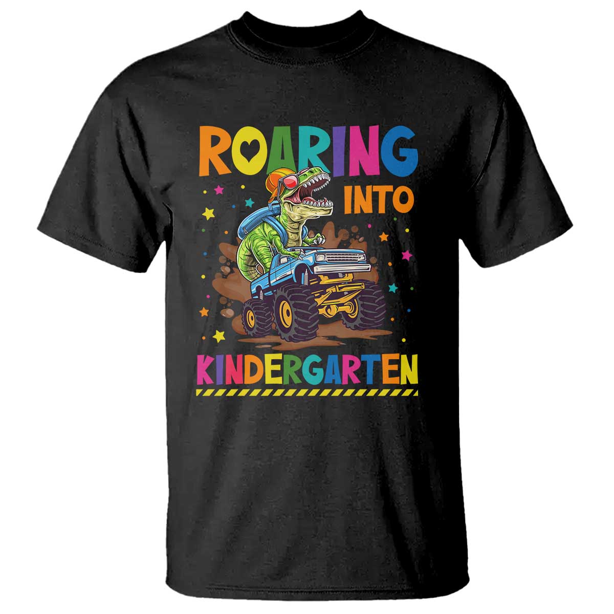 Roaring Into Kindergarten T Shirt Back to School Dinosaur T-Rex Monster Truck - Wonder Print Shop