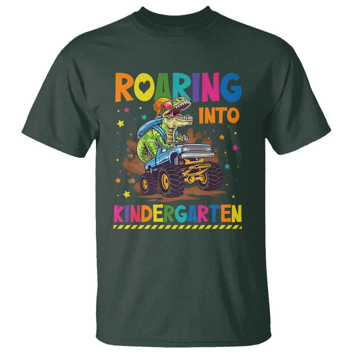Roaring Into Kindergarten T Shirt Back to School Dinosaur T-Rex Monster Truck - Wonder Print Shop