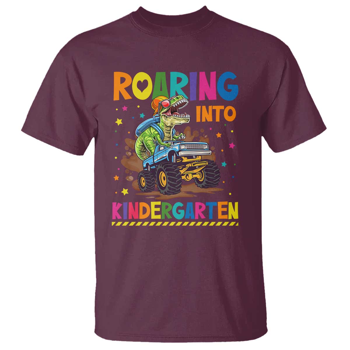 Roaring Into Kindergarten T Shirt Back to School Dinosaur T-Rex Monster Truck - Wonder Print Shop