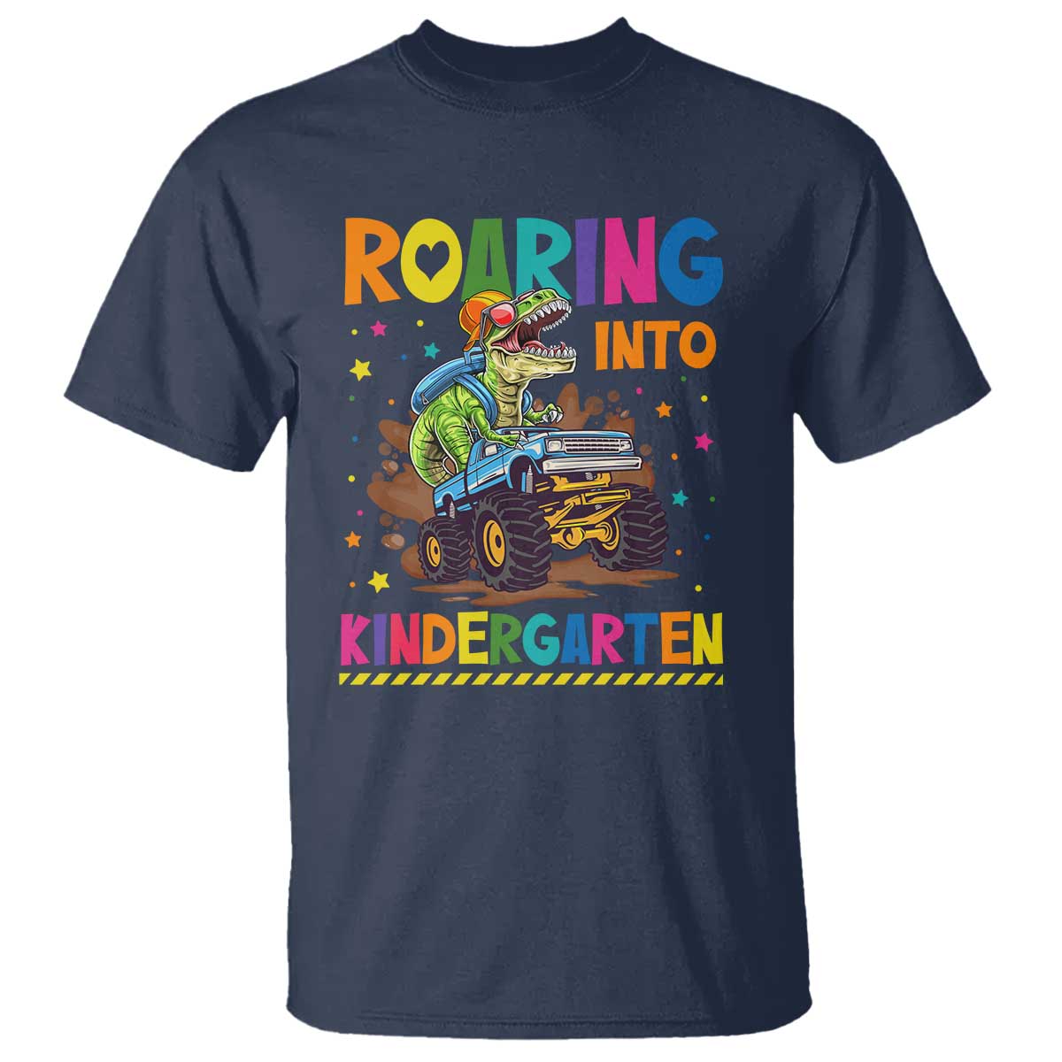 Roaring Into Kindergarten T Shirt Back to School Dinosaur T-Rex Monster Truck - Wonder Print Shop