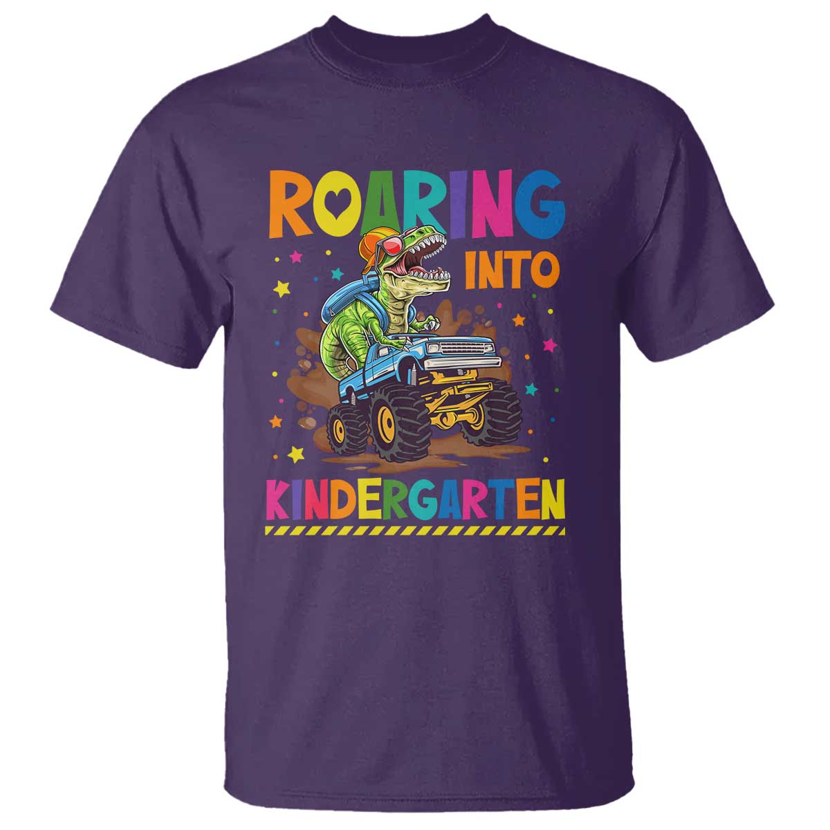 Roaring Into Kindergarten T Shirt Back to School Dinosaur T-Rex Monster Truck - Wonder Print Shop