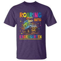 Roaring Into Kindergarten T Shirt Back to School Dinosaur T-Rex Monster Truck - Wonder Print Shop