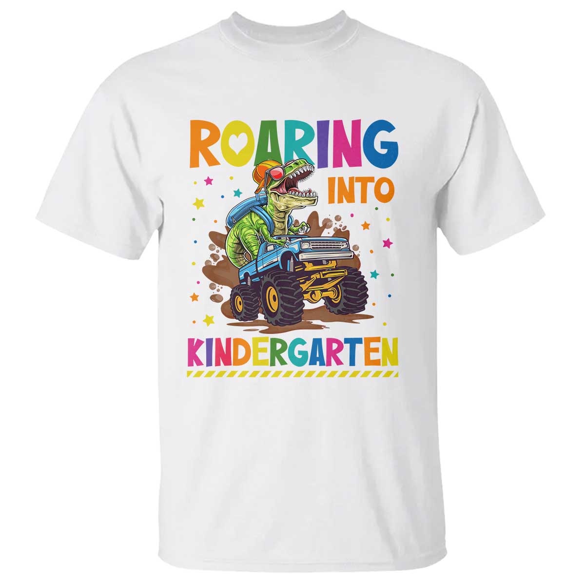 Roaring Into Kindergarten T Shirt Back to School Dinosaur T-Rex Monster Truck - Wonder Print Shop