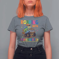 Roaring Into Kindergarten T Shirt For Women Back to School Dinosaur T-Rex Monster Truck - Wonder Print Shop