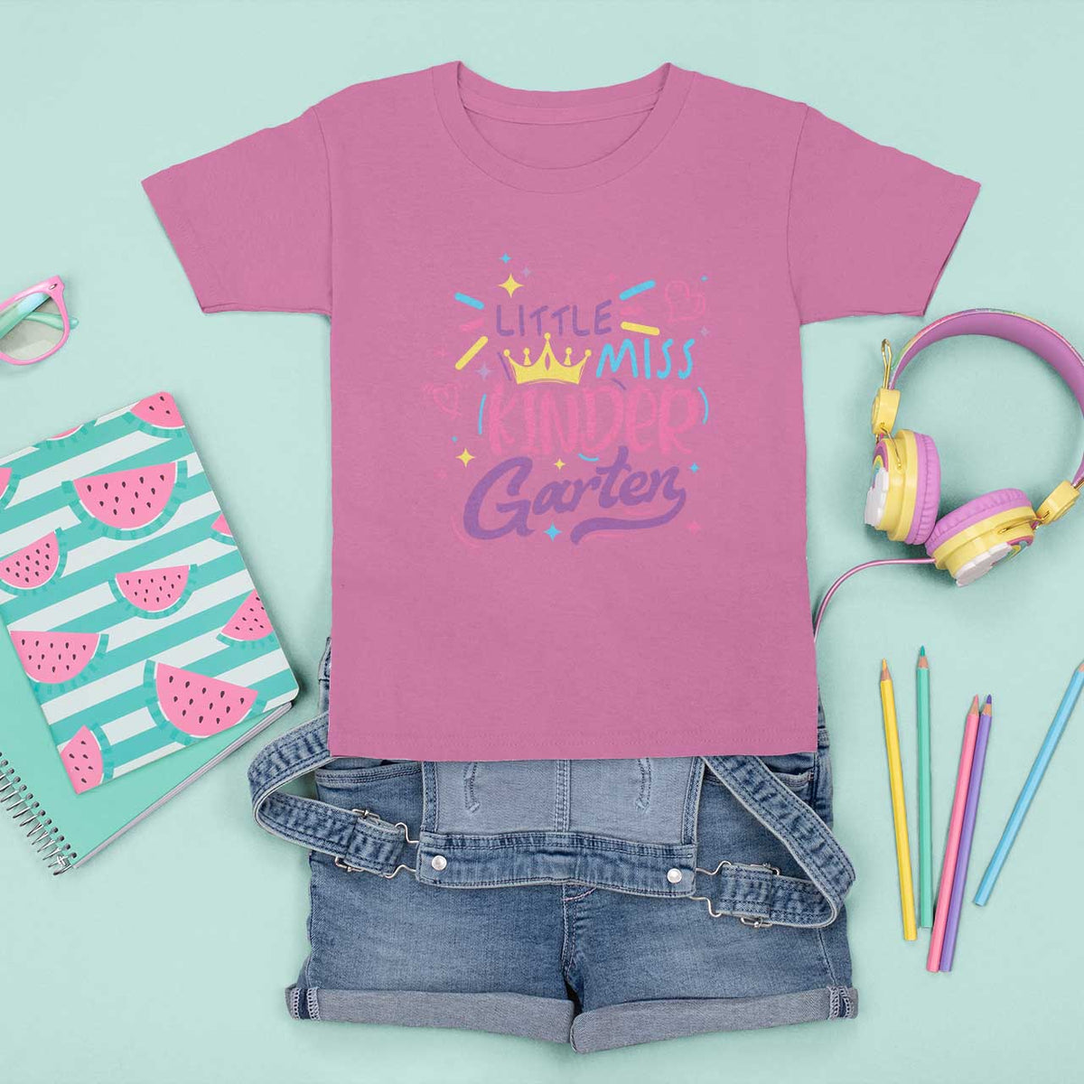 Little Miss Kindergarten T Shirt For Kid Back To School Crown Lovely Heart - Wonder Print Shop