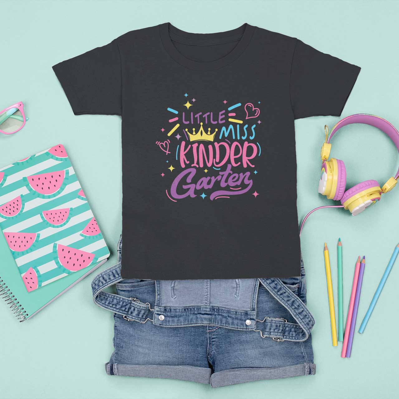 Little Miss Kindergarten T Shirt For Kid Back To School Crown Lovely Heart - Wonder Print Shop