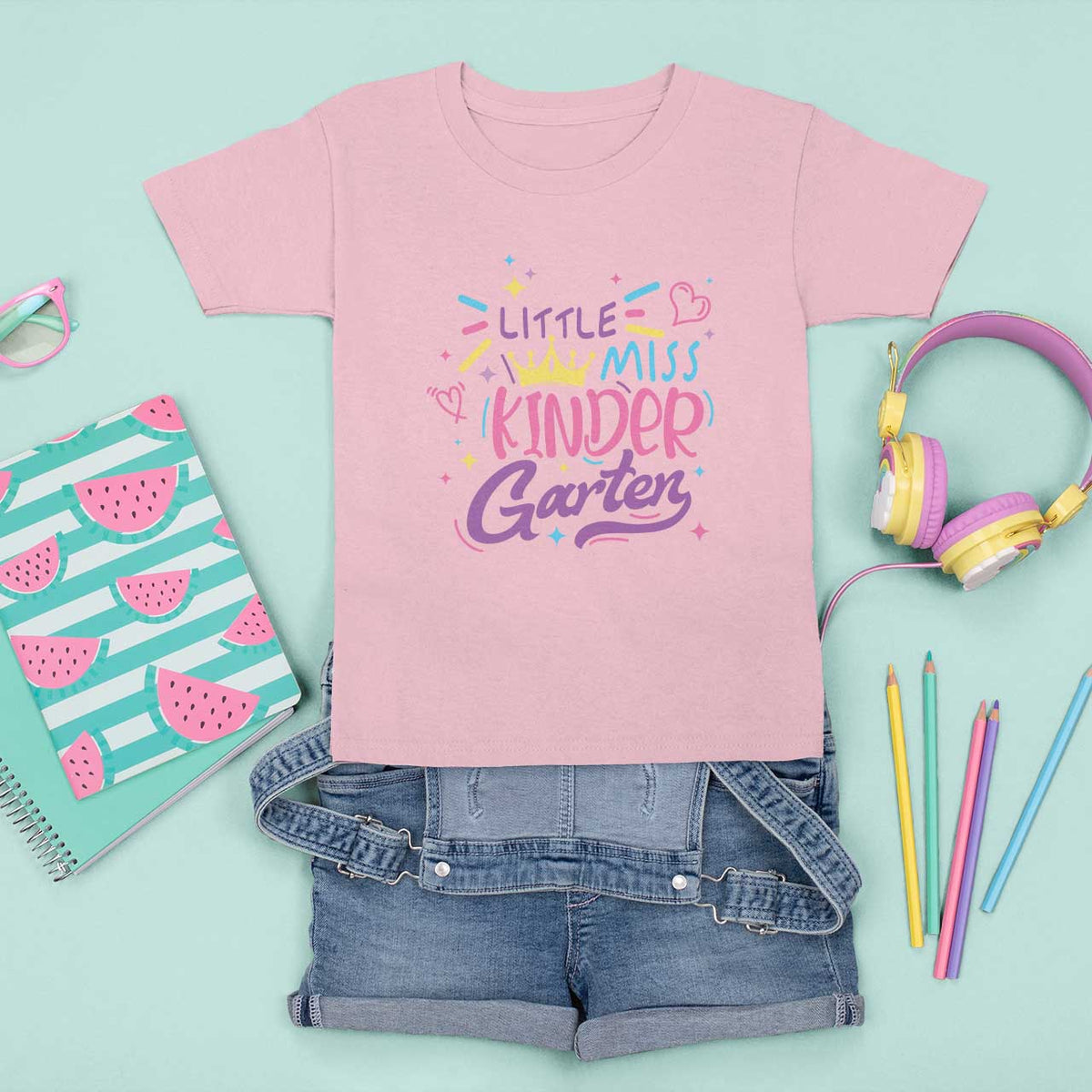Little Miss Kindergarten T Shirt For Kid Back To School Crown Lovely Heart - Wonder Print Shop