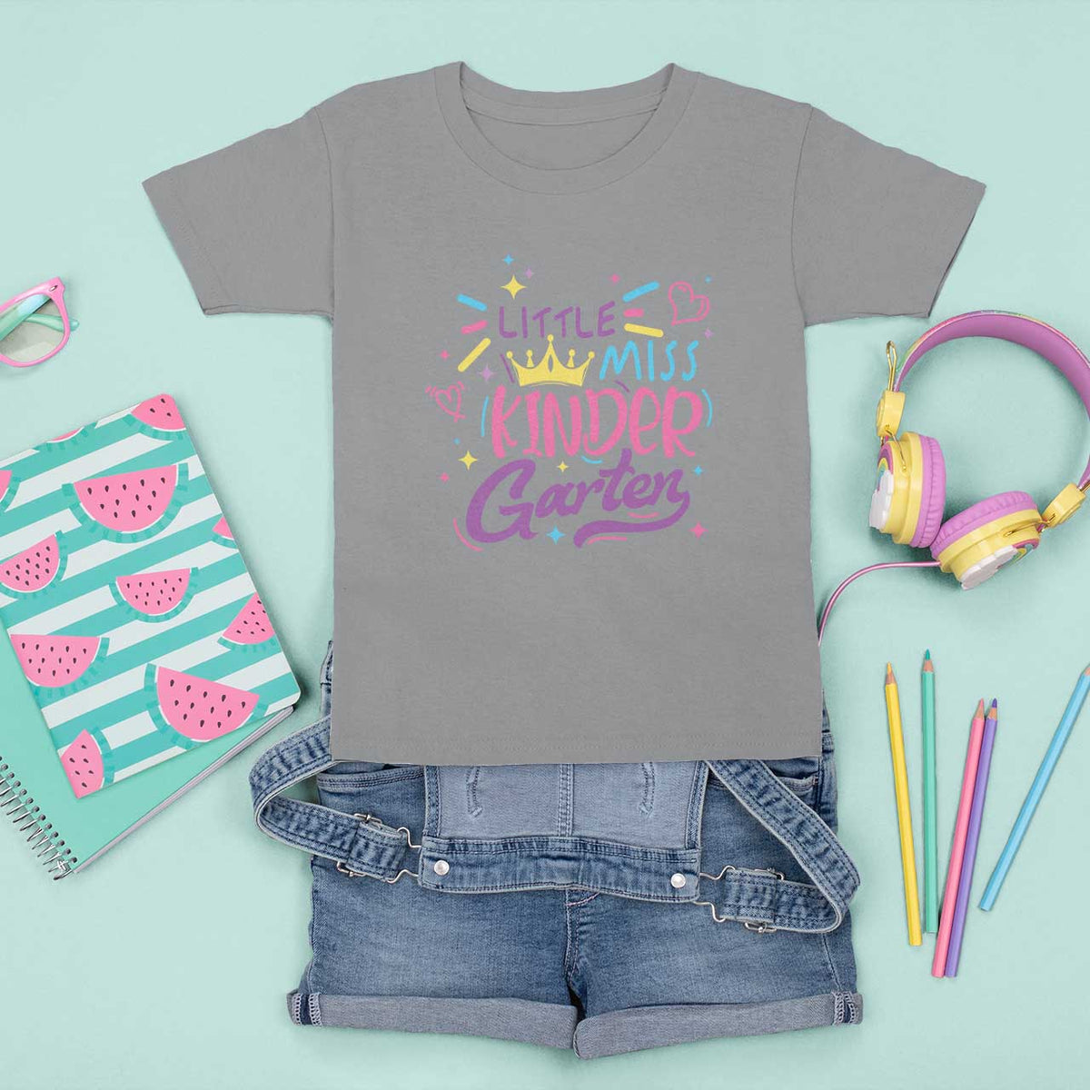 Little Miss Kindergarten T Shirt For Kid Back To School Crown Lovely Heart - Wonder Print Shop