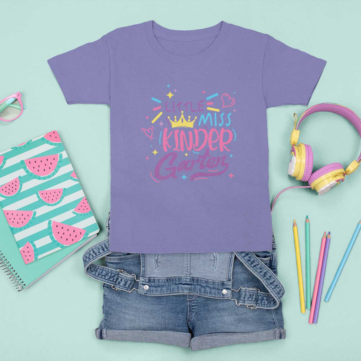 Little Miss Kindergarten T Shirt For Kid Back To School Crown Lovely Heart - Wonder Print Shop