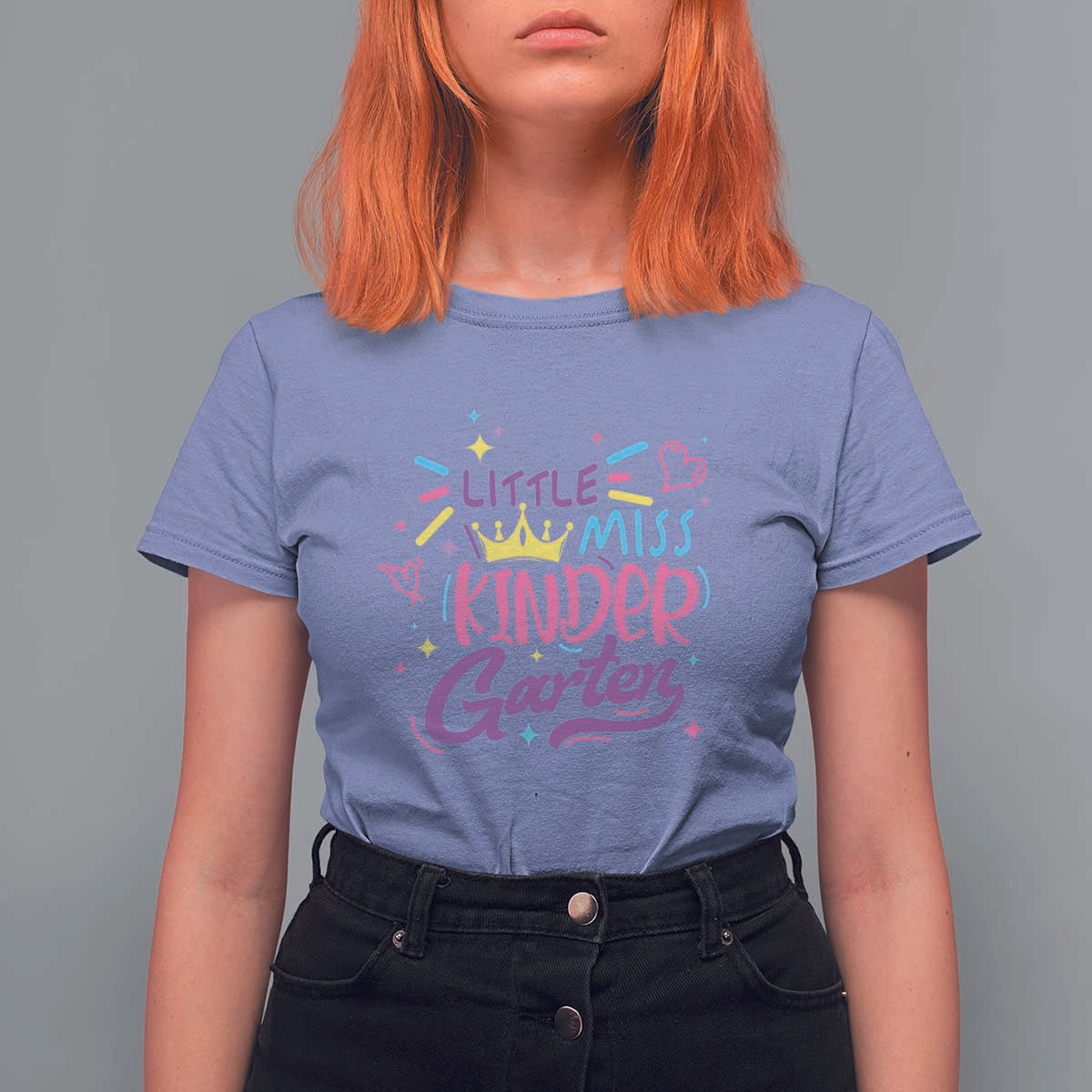 Little Miss Kindergarten T Shirt For Women Back To School Crown Lovely Heart - Wonder Print Shop