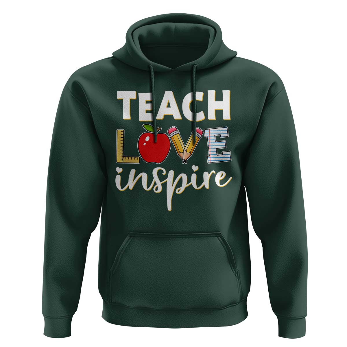 Inspirational Teacher Hoodie Teach Love Inspire Apple Pencil Ruler - Wonder Print Shop