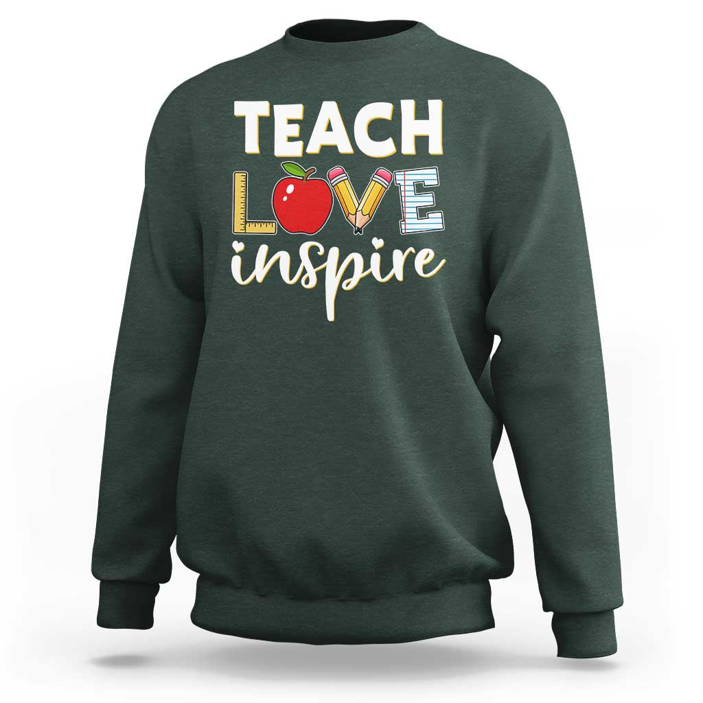 Inspirational Teacher Sweatshirt Teach Love Inspire Apple Pencil Ruler - Wonder Print Shop