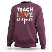 Inspirational Teacher Sweatshirt Teach Love Inspire Apple Pencil Ruler - Wonder Print Shop