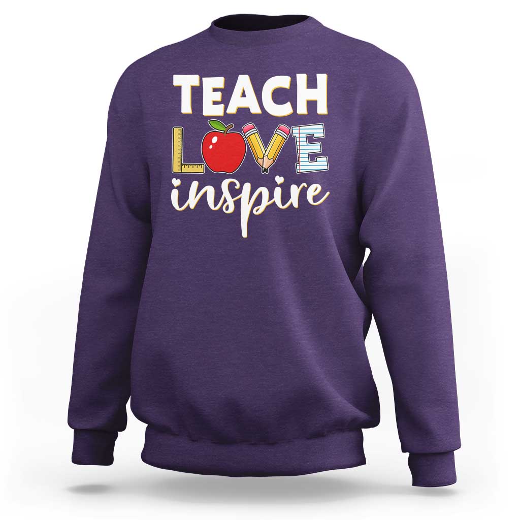 Inspirational Teacher Sweatshirt Teach Love Inspire Apple Pencil Ruler - Wonder Print Shop