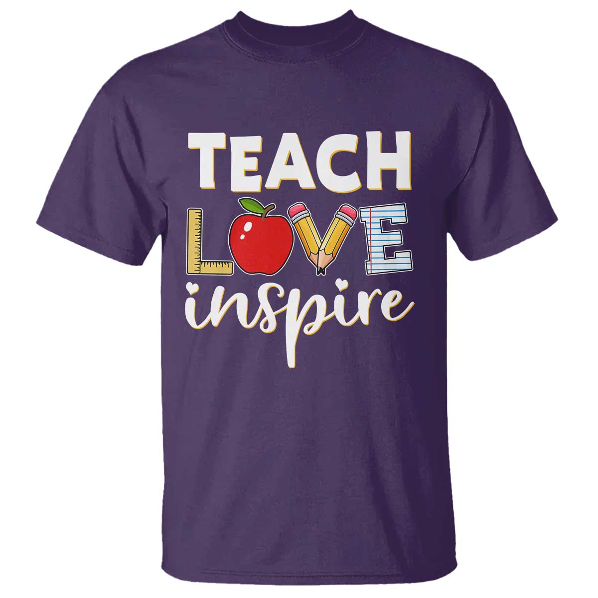 Inspirational Teacher T Shirt Teach Love Inspire Apple Pencil Ruler - Wonder Print Shop