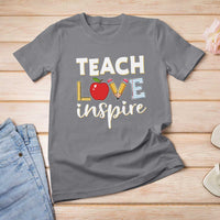 Inspirational Teacher T Shirt For Women Teach Love Inspire Apple Pencil Ruler - Wonder Print Shop