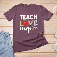Inspirational Teacher T Shirt For Women Teach Love Inspire Apple Pencil Ruler - Wonder Print Shop