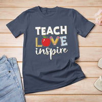 Inspirational Teacher T Shirt For Women Teach Love Inspire Apple Pencil Ruler - Wonder Print Shop