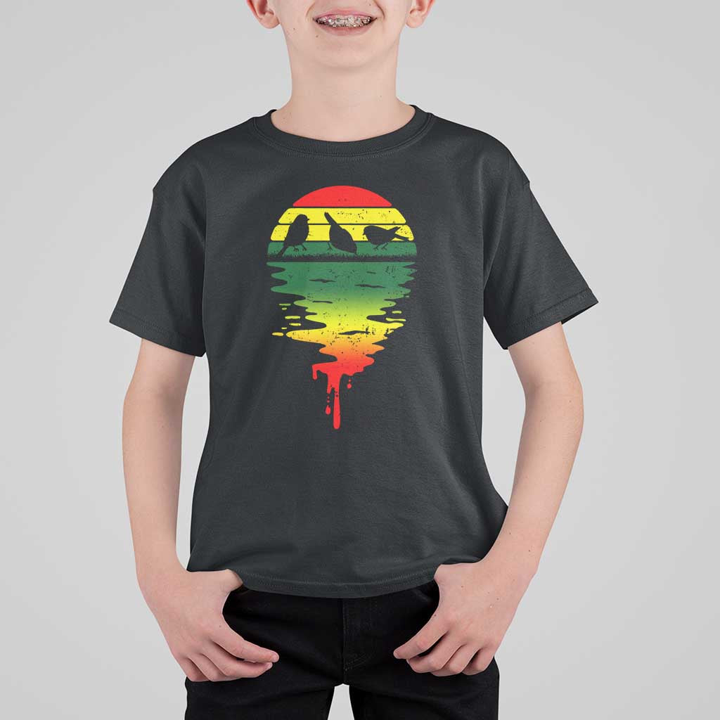 Three Birds T Shirt For Kid Rasta Sunset Reggae Music Jamaica Reflection - Wonder Print Shop
