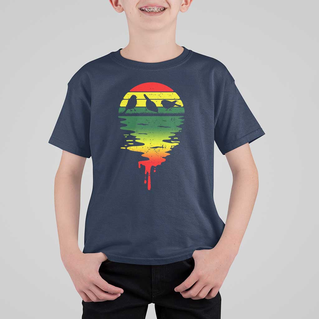 Three Birds T Shirt For Kid Rasta Sunset Reggae Music Jamaica Reflection - Wonder Print Shop