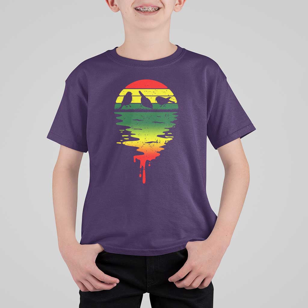 Three Birds T Shirt For Kid Rasta Sunset Reggae Music Jamaica Reflection - Wonder Print Shop