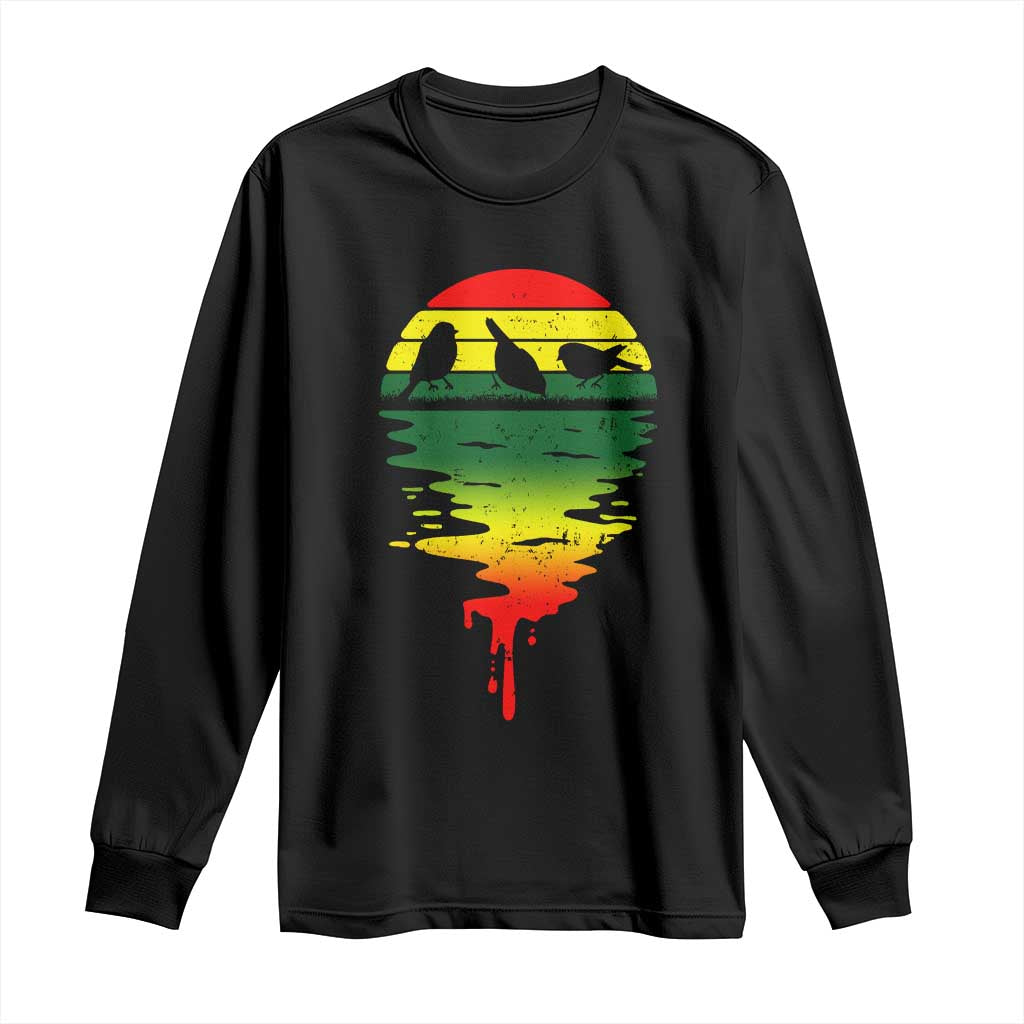 Three Birds Long Sleeve Shirt Rasta Sunset Reggae Music Jamaica Reflection - Wonder Print Shop