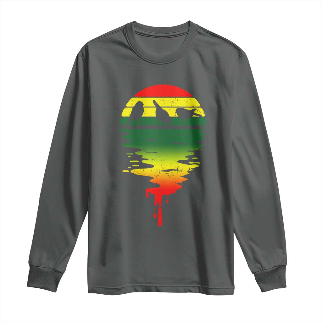 Three Birds Long Sleeve Shirt Rasta Sunset Reggae Music Jamaica Reflection - Wonder Print Shop