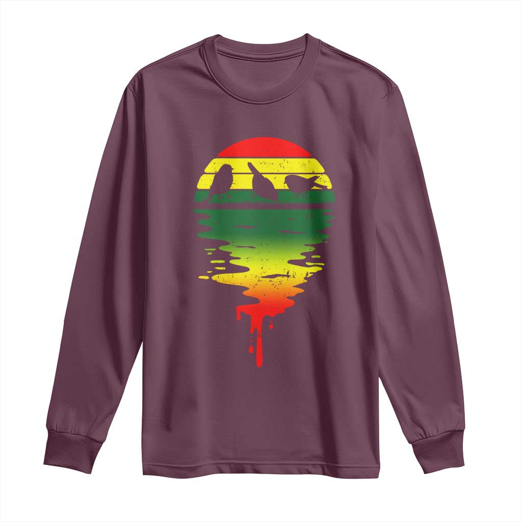 Three Birds Long Sleeve Shirt Rasta Sunset Reggae Music Jamaica Reflection - Wonder Print Shop