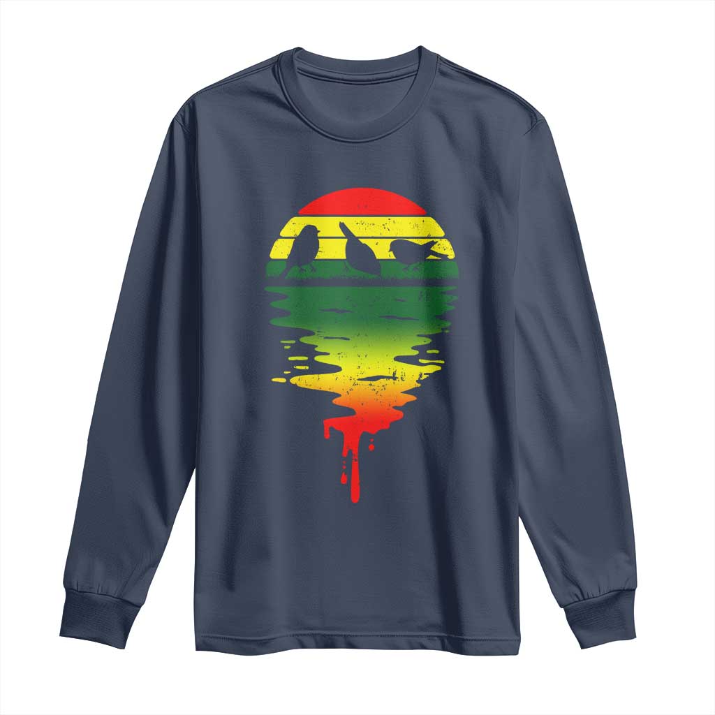 Three Birds Long Sleeve Shirt Rasta Sunset Reggae Music Jamaica Reflection - Wonder Print Shop