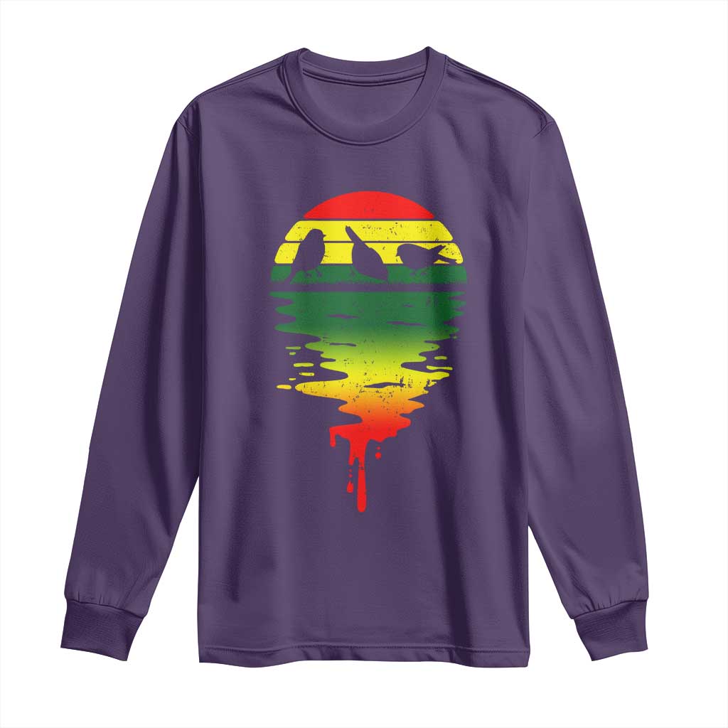 Three Birds Long Sleeve Shirt Rasta Sunset Reggae Music Jamaica Reflection - Wonder Print Shop