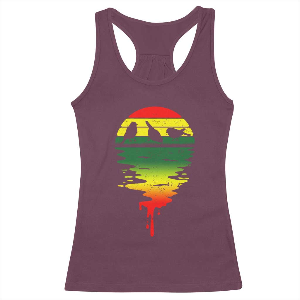 Three Birds Racerback Tank Top Rasta Sunset Reggae Music Jamaica Reflection - Wonder Print Shop
