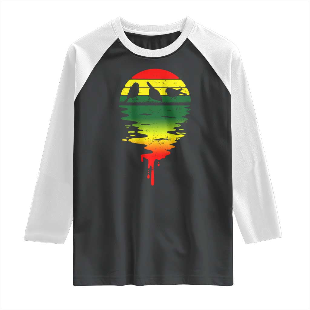 Three Birds Raglan Shirt Rasta Sunset Reggae Music Jamaica Reflection - Wonder Print Shop