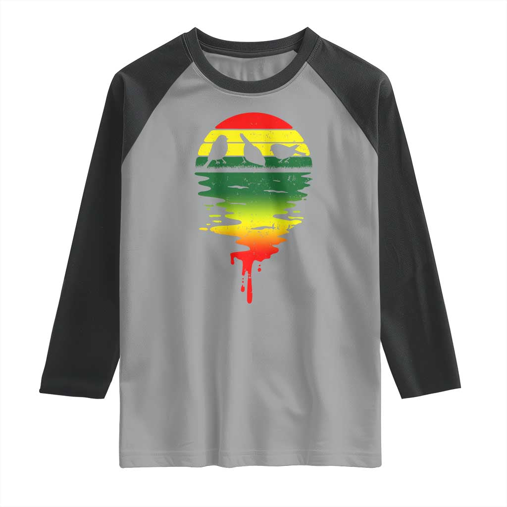 Three Birds Raglan Shirt Rasta Sunset Reggae Music Jamaica Reflection - Wonder Print Shop