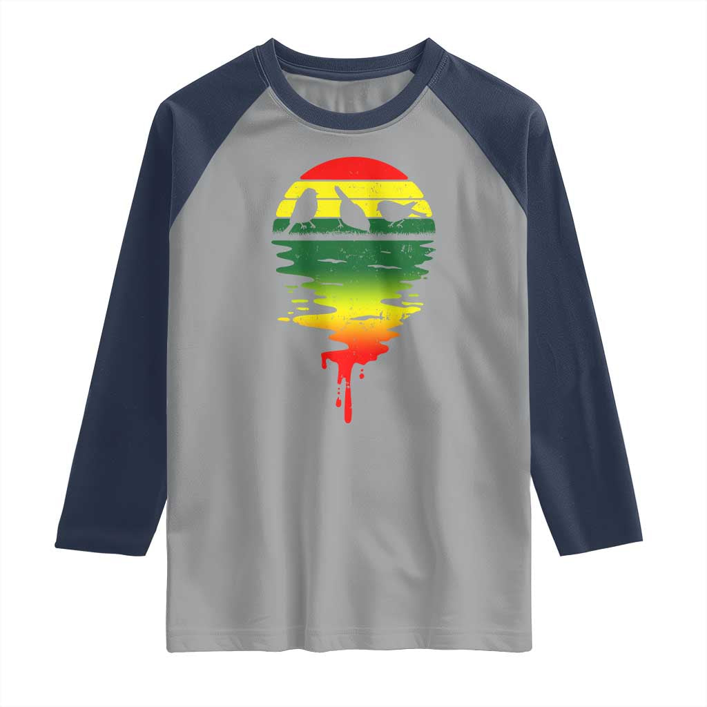 Three Birds Raglan Shirt Rasta Sunset Reggae Music Jamaica Reflection - Wonder Print Shop