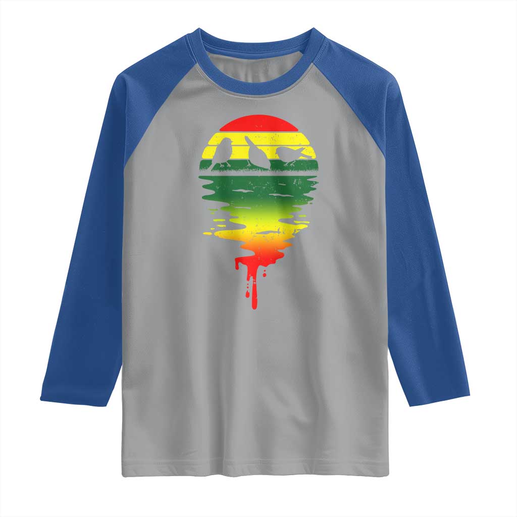 Three Birds Raglan Shirt Rasta Sunset Reggae Music Jamaica Reflection - Wonder Print Shop