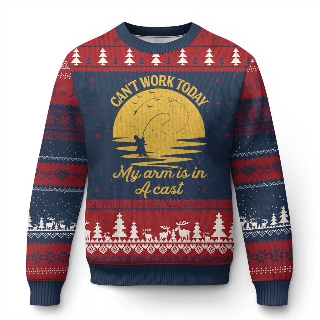 Funny Cant Work Today My Arm Is In A Cast Ugly Christmas Sweater Fly Fishing Fathers Day - Wonder Print Shop