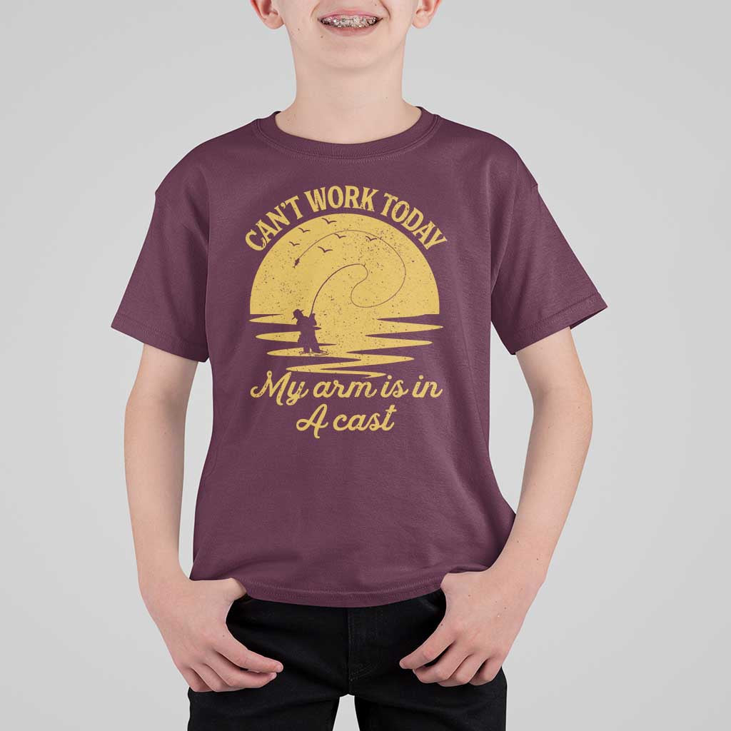 Funny Cant Work Today My Arm Is In A Cast T Shirt For Kid Fly Fishing Fathers Day - Wonder Print Shop